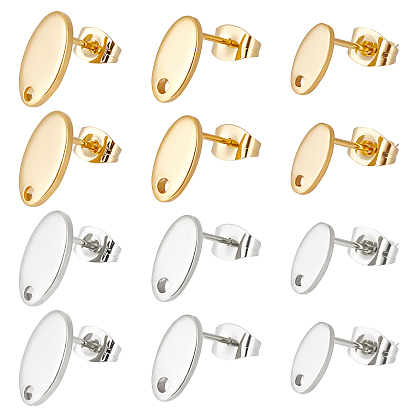 60 шт 6 стиль 201 серьги-гвоздики из нержавеющей стали, с отверстием и 304 штифтами из нержавеющей стали и ушными гайками, овальные