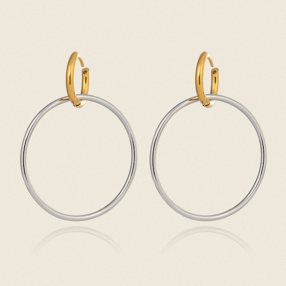 Двухцветные серьги-кольца из нержавеющей стали