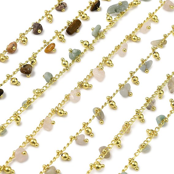 Звенья цепи из латунных самородков ручной работы, с бусинами из натуральных камней и катушкой, долговечный, стойки покрытие, пайки, без свинца и без кадмия, реальный 18 k позолоченный