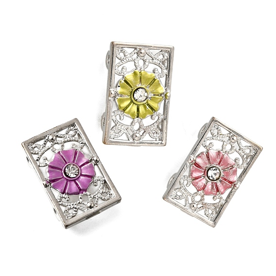 Латунный хрустальный стразы прямоугольник с цветочными многорядными звеньями, Эмаль стиле, без кадмия и без свинца, стойки покрытие, платина