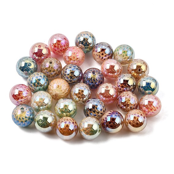 Plating Transparent Resin Beads, Round with Dragon Scales, with Gold Powder