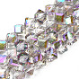 Electroplate Transparent Glass Beads Strands, Faceted, Diagonal Cube Beads