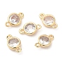 Eco-Friendly Rack Plating Brass Pave Clear Cubic Zirconia Connector Charms, Long-Lasting Plated, Lead Free & Cadmium Free, Flat Round