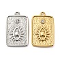 304 Stainless Steel Pendants, with Crystal Rhinestone, Rectangle with Evil Eye Charm