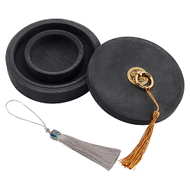 Влагоудерживающие чернильные камни с крышкой, многоразовая чернильница, для шлифования чернил, держатель ручки, принадлежности для каллиграфии, с крышкой, плоско-круглые