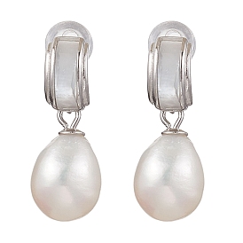 Natural Pearl Ear Studs, with Sterling Silver Findings, Teardrop