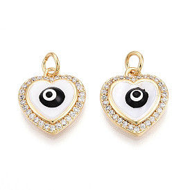 Латунные микро проложить кубического циркония прелести, с эмалью и ракушкой, сердце с сглаза, с целью перехода в кольце