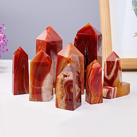 Natural Red Agate Pointed Prism Bar Home Display Decoration, Healing Stone Wands, for Reiki Chakra Meditation Therapy Decos, Faceted Bullet