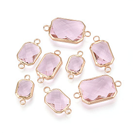 Латунь со стеклянными звеньями/соединительными подвесками, прямоугольные, граненые, золотые