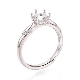 Родиевое покрытие 925 стерлинговое серебро микропаве кубический цирконий помолвочное кольцо солитер оправы, регулируемые настройки зубчатого кольца