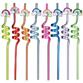Disposable Plastic Spiral Straws, with Silicone Rainbow Straw Marker, for Party Table Utencils