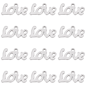 12Pcs 304 Stainless Steel Pendants, Word Love