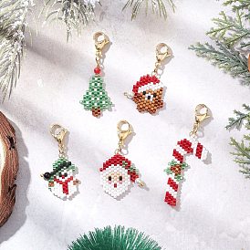 5 шт. подвесные украшения из стеклянных бусинок на рождественскую тематику, с 304 из нержавеющей стали Lobster Claw застежками