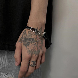 Двухцветные браслеты из нержавеющей стали с якорной и тросовой цепочкой, двухслойные, для женщин и мужчин., с Переключить застежками