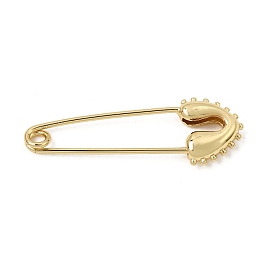 Minimalist Brass Safety Pin Brooch with Beaded Edge, Rack Plating, Long-Lasting Plated, Cadmium Free & Lead Free