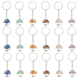 Брелки с плоским круглым тисненым сплавом и драгоценными камнями в тибетском стиле с изображением дерева жизни, с железными разрезными брелоками