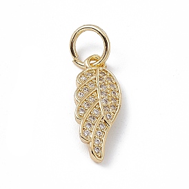 Rack Plating Brass Micro Pave Cubic Zirconia Pendants, Cadmium Free & Lead Free, Long-Lasting Plated, with Jump Ring, Wing Charm
