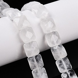 Natural Quartz Crystal Beads Strands, Rock Crystal Faceted Square