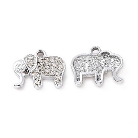 Alloy Crystal Rhinestone Pendants, Elephant Charms