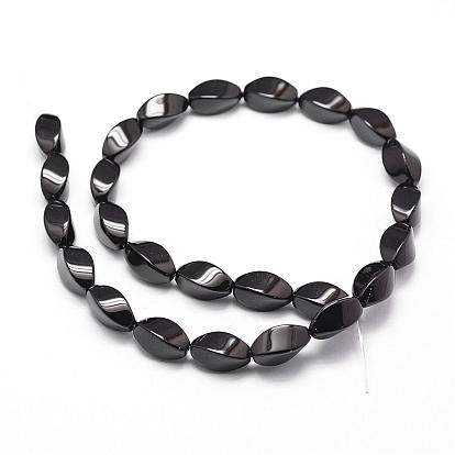 Natural Black Onyx Beads Strands, Grade A, Dyed & Heated, Twist Oval
