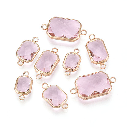 Латунь со стеклянными звеньями/соединительными подвесками, прямоугольные, граненые, золотые