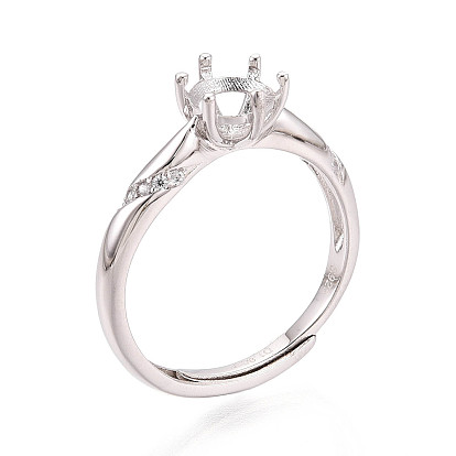 Родиевое покрытие 925 стерлинговое серебро микропаве кубический цирконий помолвочное кольцо солитер оправы, регулируемые настройки зубчатого кольца