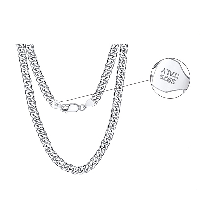 925 Sterling Silver Cuban Link Chain Necklace, Diamond Cut Wide Chains Necklace, with S925 Stamp