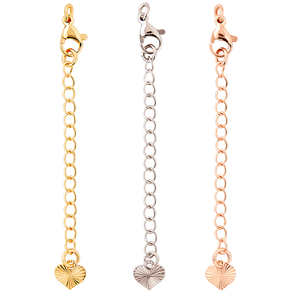 24шт. 3 цвета долговечный покрытый латунный удлинитель цепи, концевые цепочки с застежками-карабинами и петлями в виде сердечек