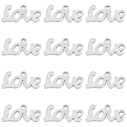 12Pcs 304 Stainless Steel Pendants, Word Love