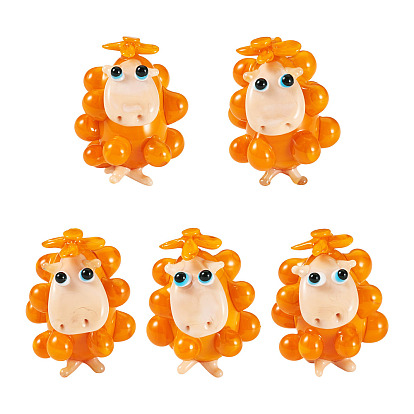 5Pcs Handmade Lampwork Display Decorations, Sheep