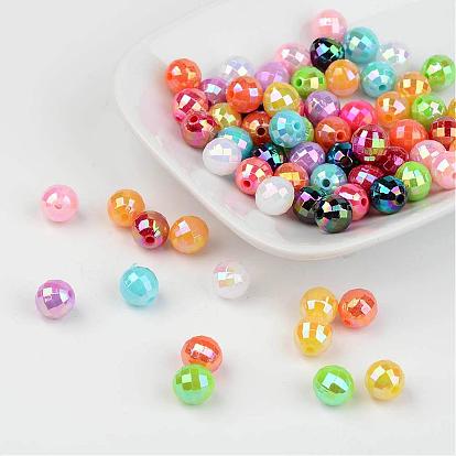 Faceted Colorful Eco-Friendly Poly Styrene Acrylic Round Beads, AB Color, 6mm, Hole: 1mm, about 5000pcs/500g