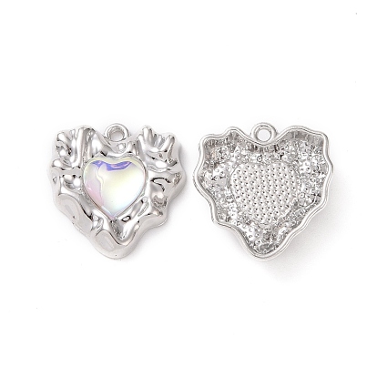 Transparent Resin Pendants, with Platinum Tone Alloy Findins, Heart Charm