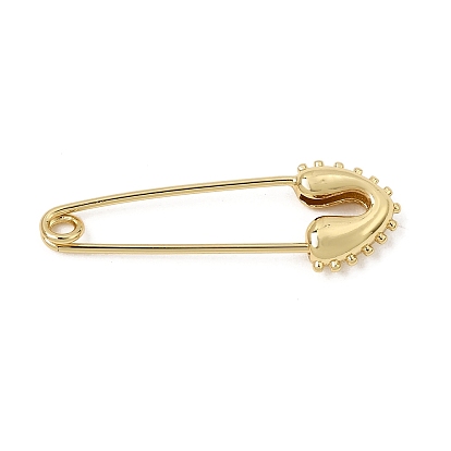 Minimalist Brass Safety Pin Brooch with Beaded Edge, Rack Plating, Long-Lasting Plated, Cadmium Free & Lead Free