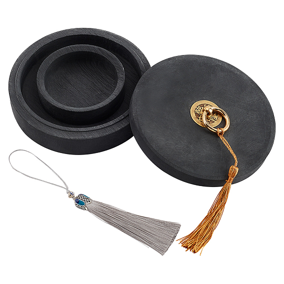 Влагоудерживающие чернильные камни с крышкой, многоразовая чернильница, для шлифования чернил, держатель ручки, принадлежности для каллиграфии, с крышкой, плоско-круглые