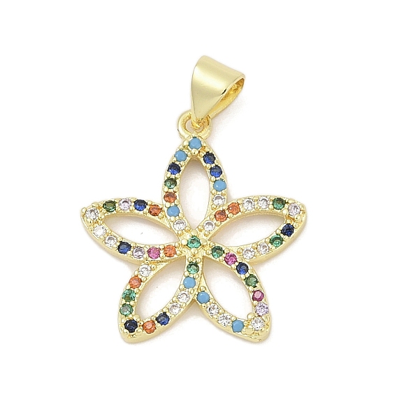 Латунные микро проложить кубического циркония подвески, цветок, без свинца и без кадмия, долговечный, стойки покрытие