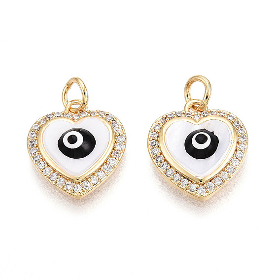 Латунные микро проложить кубического циркония прелести, с эмалью и ракушкой, сердце с сглаза, с целью перехода в кольце