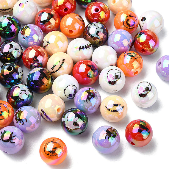 50Pcs Halloween Theme Plating Acrylic Beads, Round