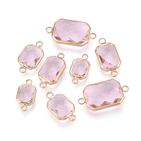 Латунь со стеклянными звеньями/соединительными подвесками, прямоугольные, граненые, золотые