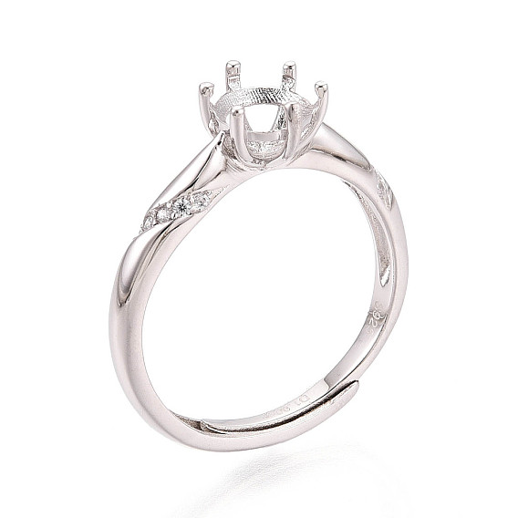 Родиевое покрытие 925 стерлинговое серебро микропаве кубический цирконий помолвочное кольцо солитер оправы, регулируемые настройки зубчатого кольца