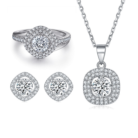 925 Sterling Silver Zirconia Jewelry Set - Ring, Necklace and Earrings