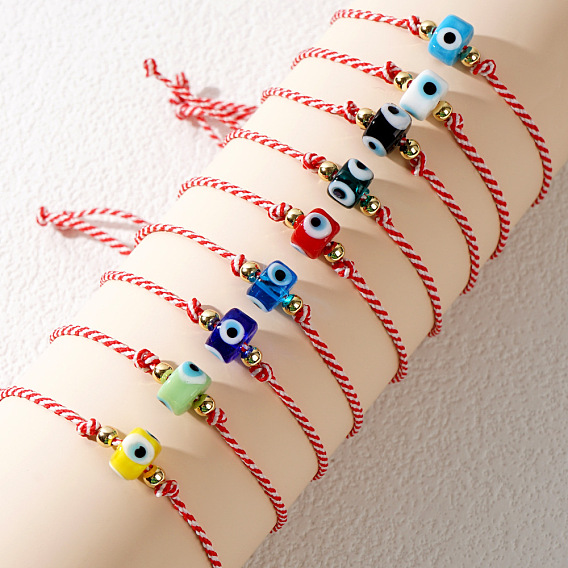 Adjustable Glass Evil Eye Braided Bead Bracelets for Men and Women