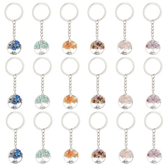 Брелки с плоским круглым тисненым сплавом и драгоценными камнями в тибетском стиле с изображением дерева жизни, с железными разрезными брелоками