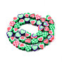 Handmade Polymer Clay Beads Strands, Heart with Word Love & Tartan Pattern