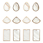 12Pcs 3 Style Natural Freshwater Shell Pendants, Brass Edge Golden Plated