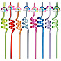 Disposable Plastic Spiral Straws, with Silicone Rainbow Straw Marker, for Party Table Utencils