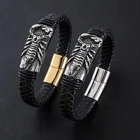 Браслеты из плетеного шнура из искусственной кожи в стиле панк, 304 Браслеты из нержавеющей стали с подвесками в виде скорпиона для мужчин, с магнитной застежкой