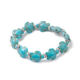 Dyed Synthetic Turquoise Tortoise Beaded Stretch Bracelet for Women