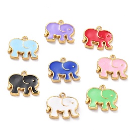 Golden Brass Enamel Pendants, Long-Lasting Plated, Elephant