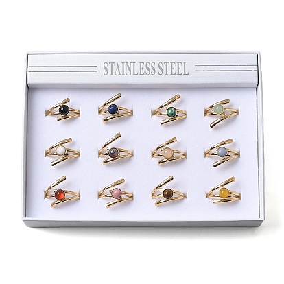 Круглые кольца из смешанных натуральных камней, 304 из нержавеющей стали манжеты кольца, реальный 18 k позолоченный, ионное покрытие (ip)
