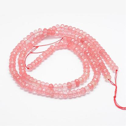 Cherry Quartz Glass Beads Strands, Faceted Rondelle